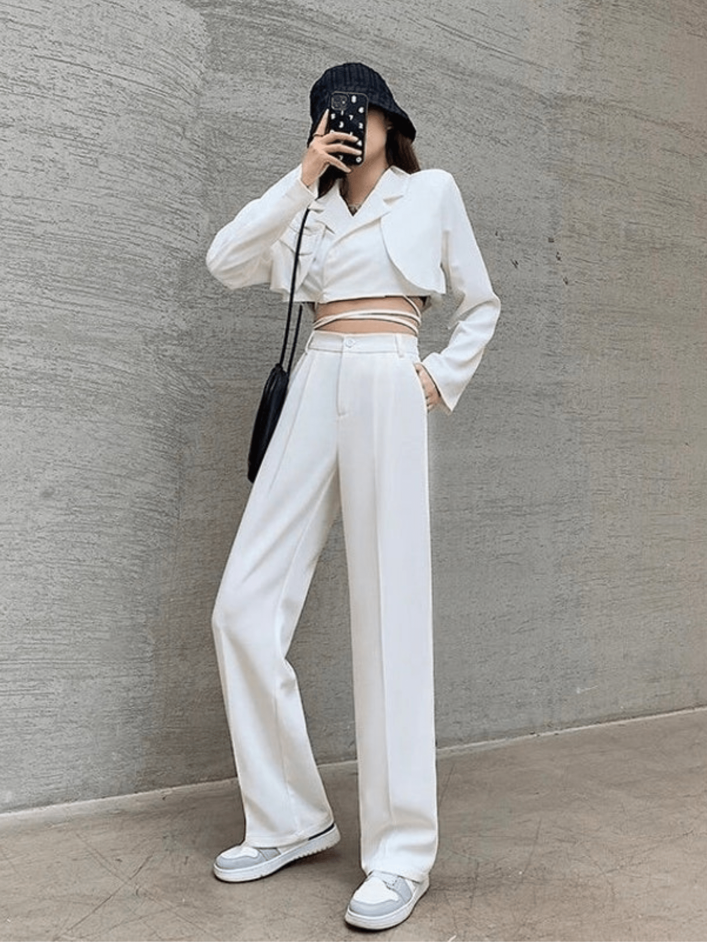 White Highwaist Wide Leg Korean Pants